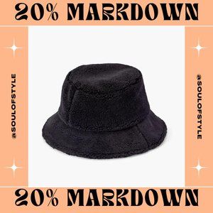 NWT Black Faux Fur Terry Feel Bucket Hat